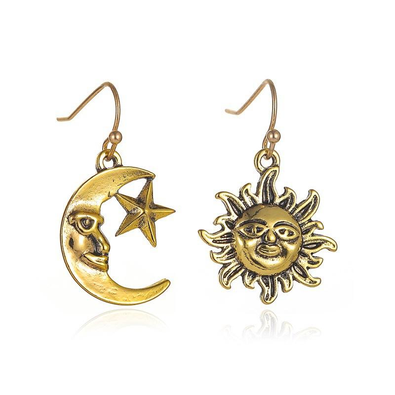 Cercei minimalisti Sun Moon cu personalitate asimetrică și cercei în stil abstract Cercei scurti Hollow Star Moon