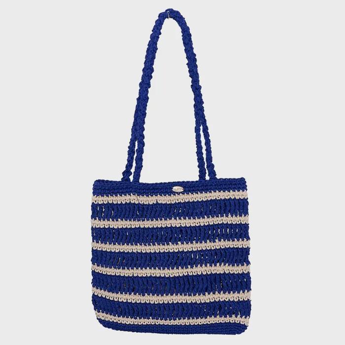 Moroccan Handmade Crochet Stripe Shoulder Bag _ Blue