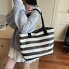 Simple and Large-capacity Straw Bag Shoulder Bag Girls Beach Bag 2025 Summer New Lazy Wind Striped Tote Bag