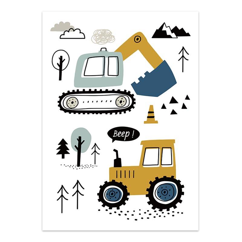 Cartoon Crane Excavator Tractor Truck Poster Wall Art Canvas Painting Nursery Child Boys Pictures Nordic Wall Print Room Decor