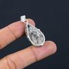 925 Sterling Silver Natural Turritella Agate Art Deco Engagement Bezel Pendant