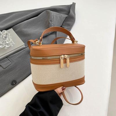 New High-end Cylinder Bucket Bag Splicing Contrasting Color Messenger Bag Women's Versatile Shoulder Bag
