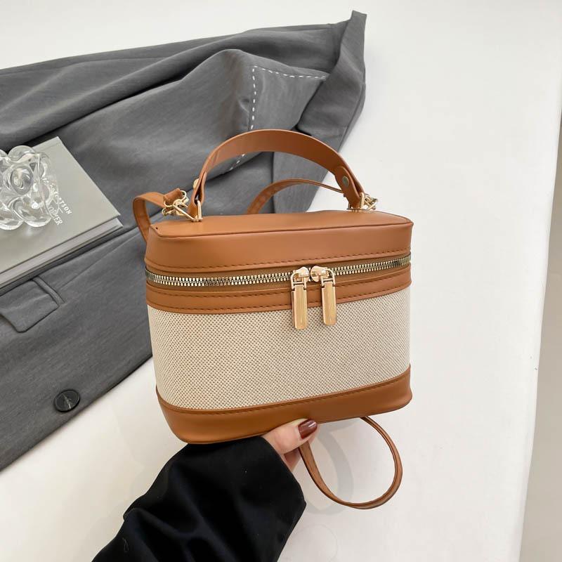 New high-end cylinder bucket bag splicing contrasting color messenger bag women's versatile shoulder bag