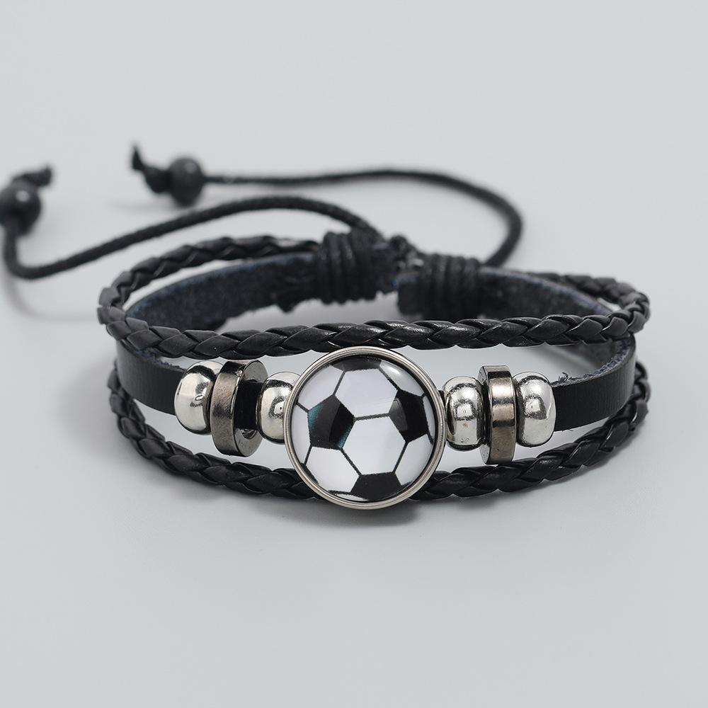 Fashion Beaded Football Fans Surrounding Leather Bracelet Commemorative Gift Sports Bracelet European and American Jewelry