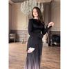 2024 Autumn Gradient Tie-dye Slimming Pleated Long Dress for Women