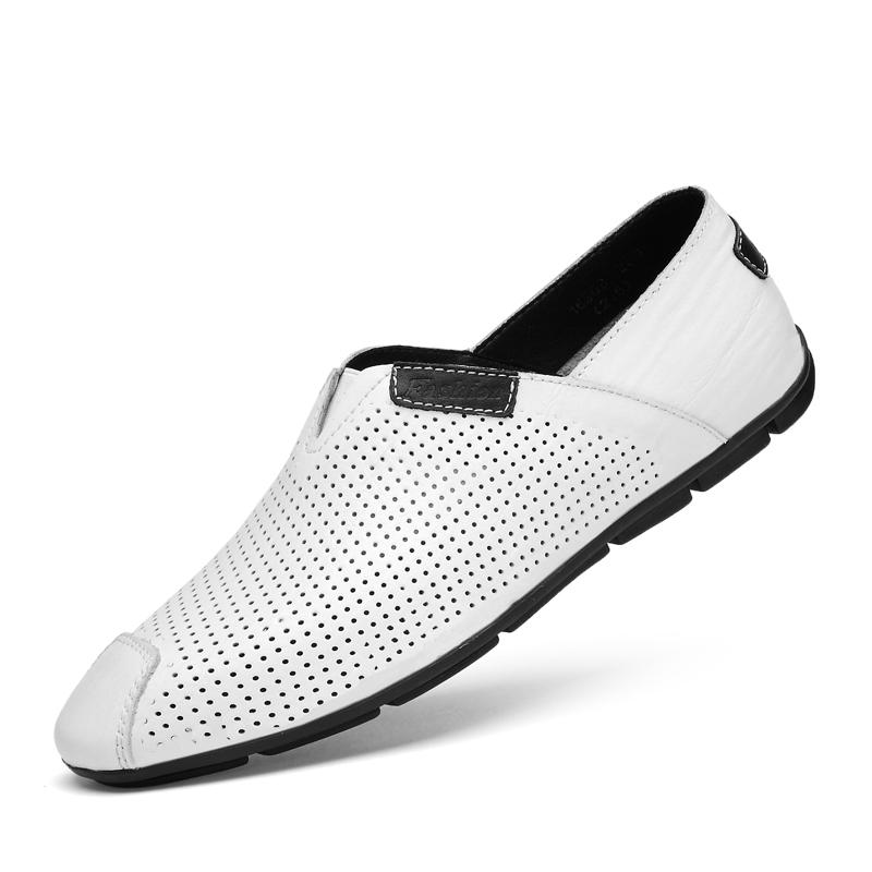 Fashion New Genuine Leather Mens Loafers Stylish Design Moccasins  Comfy Men's Casual Slip on Shoes Hollow Breathable Male Driving Flats