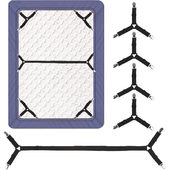 Luyena Bed Sheet Straps,4+1 Pcs Fitted Sheet Clips Holder,Upgraded Triangular Sheet Clip for Corner, Elastic Adjustable Sheet Strap for Mattress
