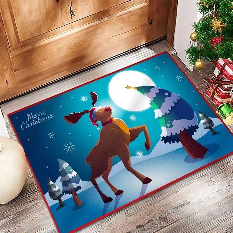 Christmas Themed Door Mat With Festive Patterns Like Christmas Trees Balls Snowflakes Non Slip Welcome Entrance Rug