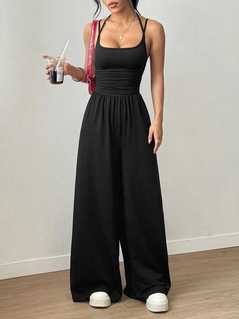 Damen Freizeit Sommer Camisole Jumpsuit - Weiter Bein, Locker, Taillenbetonend Bodycon Stil