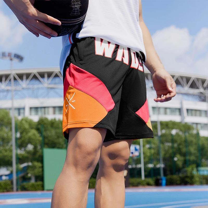 Li-Ning Wade Series Letter Print Contrast Basketball Sports Casual Shorts Men Bottoms Black AAPR347-1