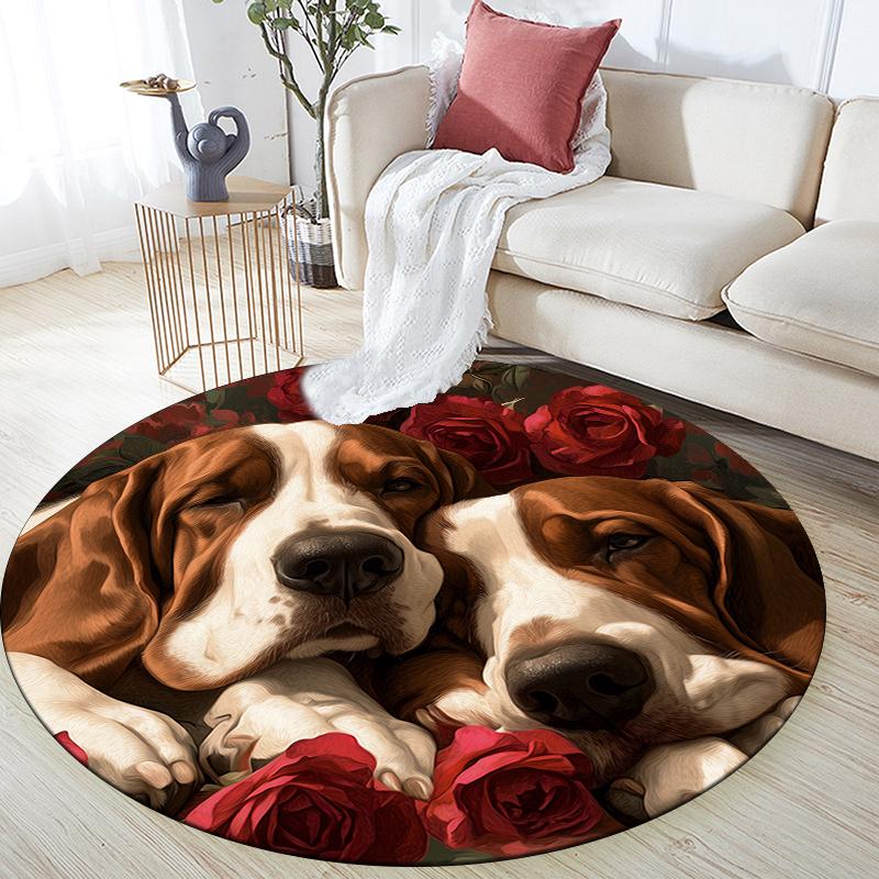 

Basset Hound and rose pattern round rug,Carpet Rug for Living Room Bedroom Playroom ,Non-slip Floor Mat,Holiday Gifts and Birthday Gifts. 80cmx80cm