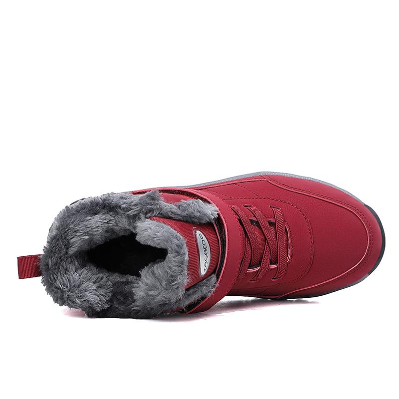 High-top Plush Snow Boots PU Leather Men Women Winter Warm Walking Casual Shoes Unisex Non-slip Hiking Shoes