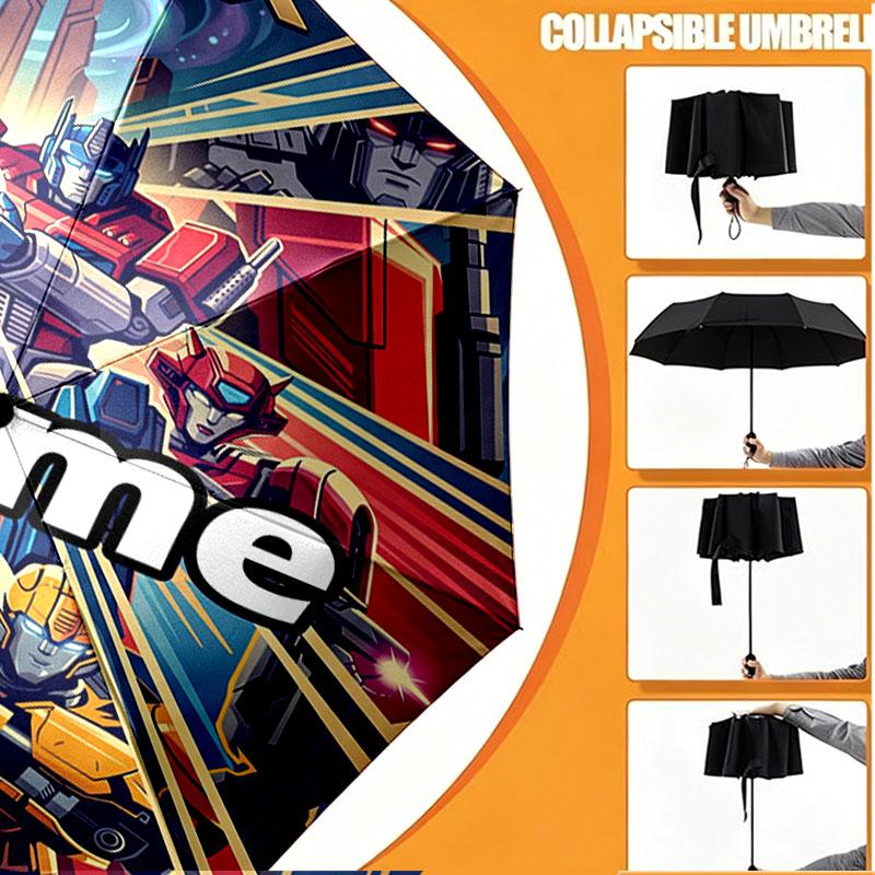 Custom Name Personalized Transformers Print Umbrella, Auto Open Close, 8‑Rib Sturdy Frame, Commute Camping Hiking Use, Birthday Gift