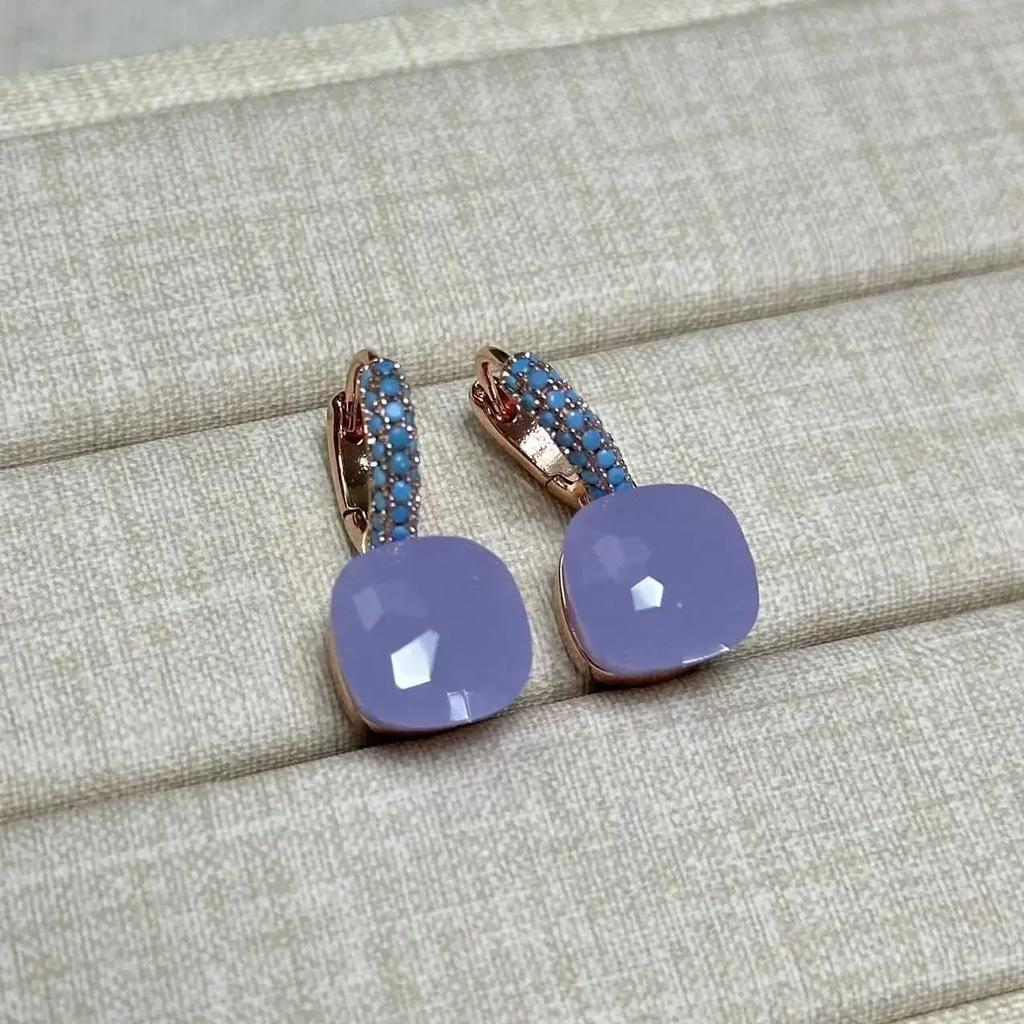 Boucles d'oreilles Nudo 10,6 mm Incrustées de Turquoise Zircon Pour Femmes Topaze Bleue Pendantes Carrées en Cristal Boucle d'oreille Bijoux de Mode Cadeau