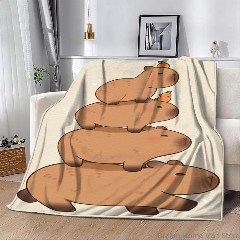 Cartoon Soft Capybara pattern printed Flannel Throw blanket, suitable for sofas, beds,offices, travel, Picnic,warm plush blanket