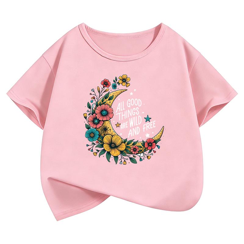 Fashion Star with Floral Design TShirt Printed T Shirt Girls Summer Clothes Short Sleeve Tops TShirts Cute Boys Clothing