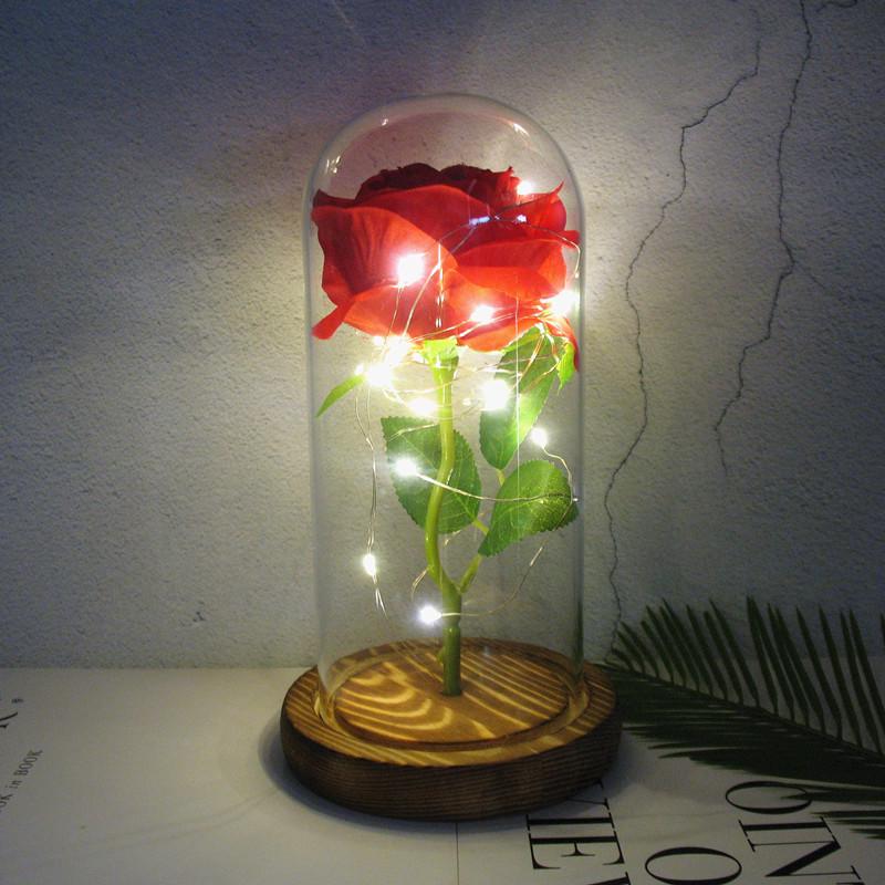 Leuchtende Goldfolien-Rose mit Konservierter Blume unter Glasabdeckung - Tanabata Valentinstagsgeschenk