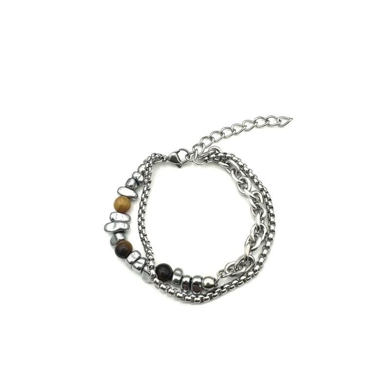 Handcrafted Stainless Steel Men Women Geometric Tiger Eye Beaded Bracelet For Fashion Accessory