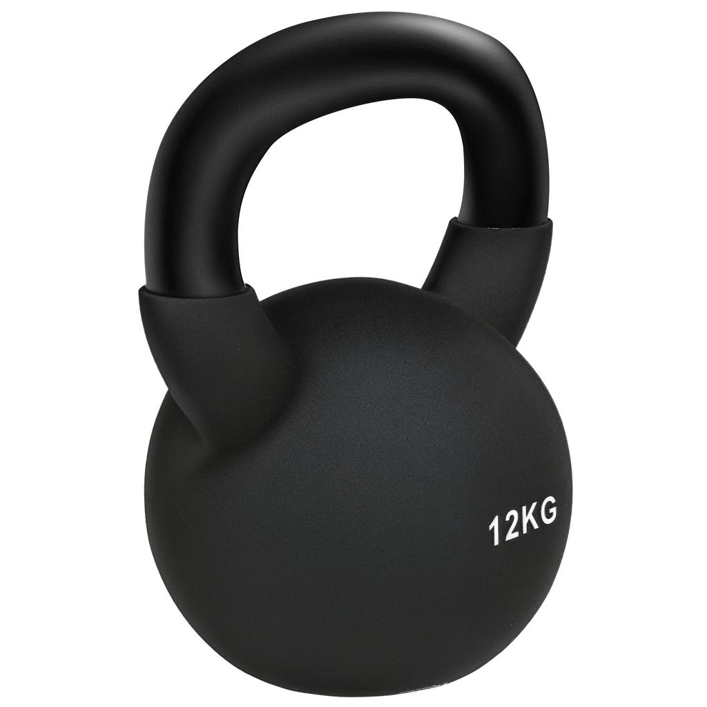 Kettlebell, Ball Weight, 12 Kg, with Plastic Coating, Steel, Black 20 X 13 X 22cm