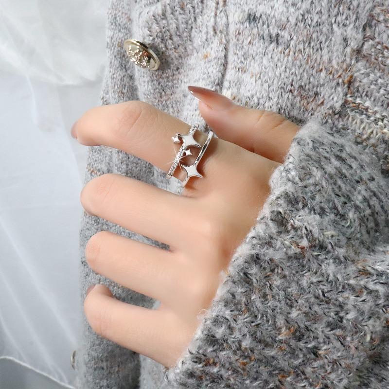 Gu Maoning, hollow star ring, cold wind personality tide open index finger ring, light luxury diamond meteor ring