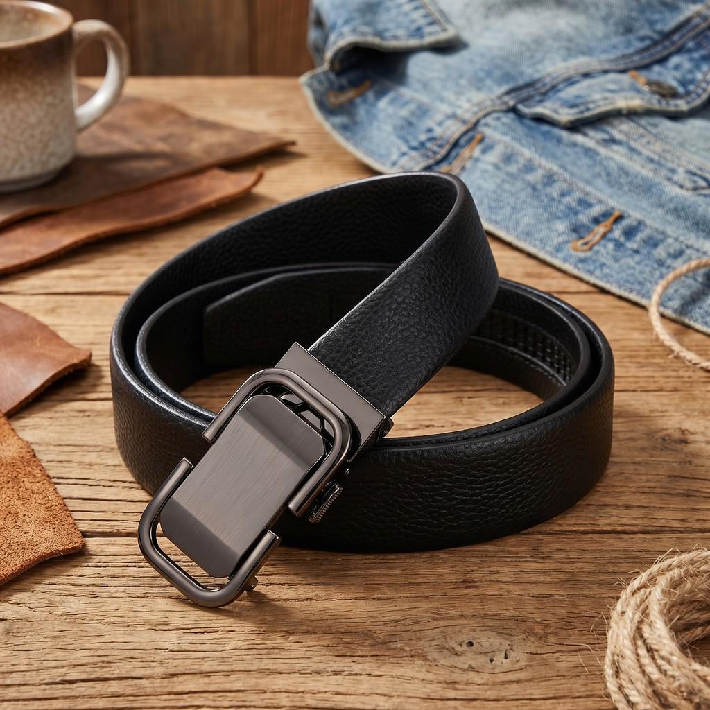 Versatile Men s Top Layer Cowhide Leather Belt with Automatic Buckle 110 cm