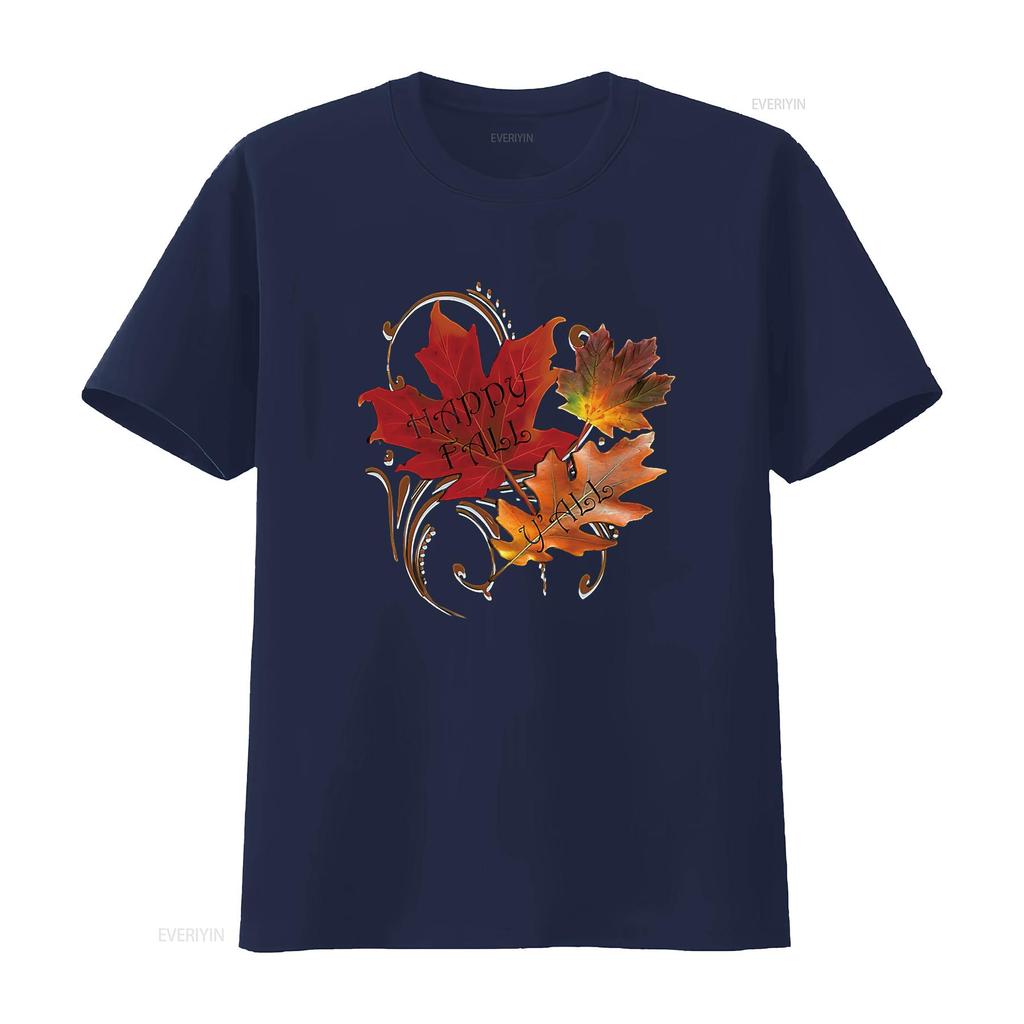 Fall Quote Happy Y all Cute Thanksgiving Design Autumn Womens T Shirt Black vintage Washed fashion Comfortable homme Versatile