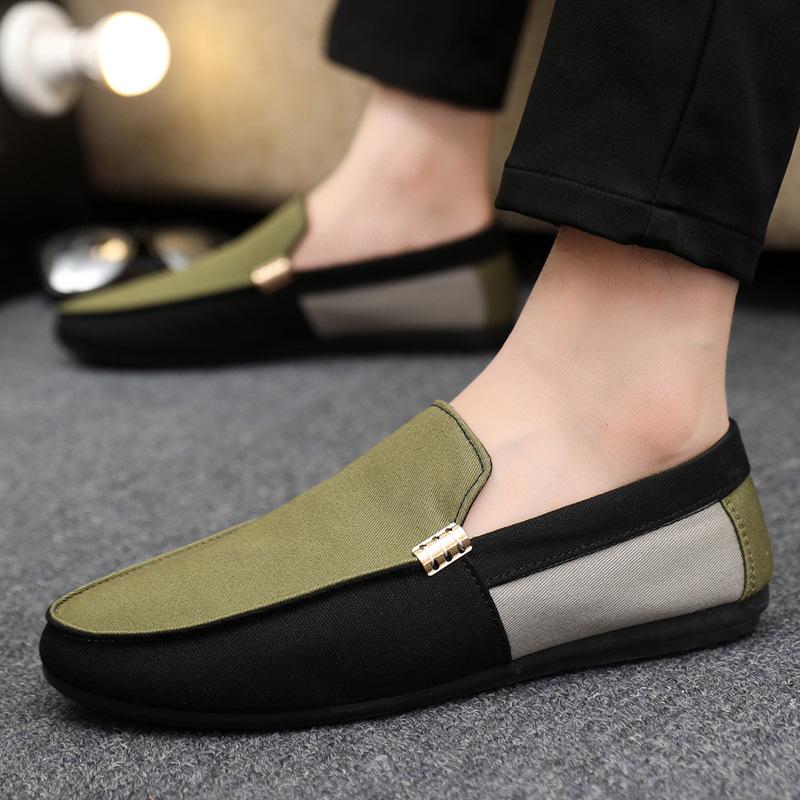 

2026 New Arrivals: Fashionable Men s Shoes Large Colour Block Patchwork Loafers Versatile Stylish Student Shoes 39 чёрный