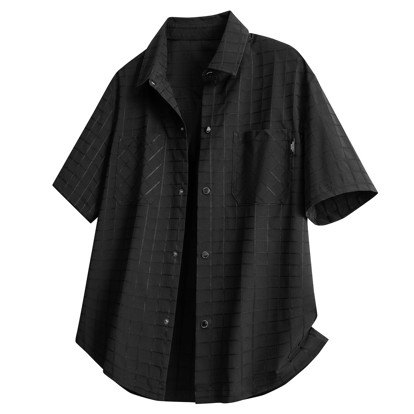 Dmao Plus size plus size classic solid color versatile lapel men s short-sleeved shirt casual loose breathable top 2XL чёрный