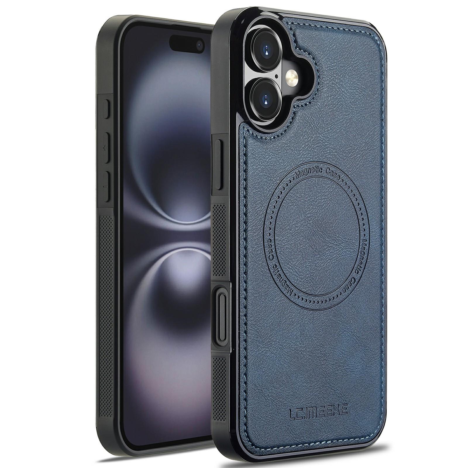 

LC.IMEEKE For iPhone 16 Plus Magnetic Case Compatible with MagSafe Leather+TPU Back Cover Blue