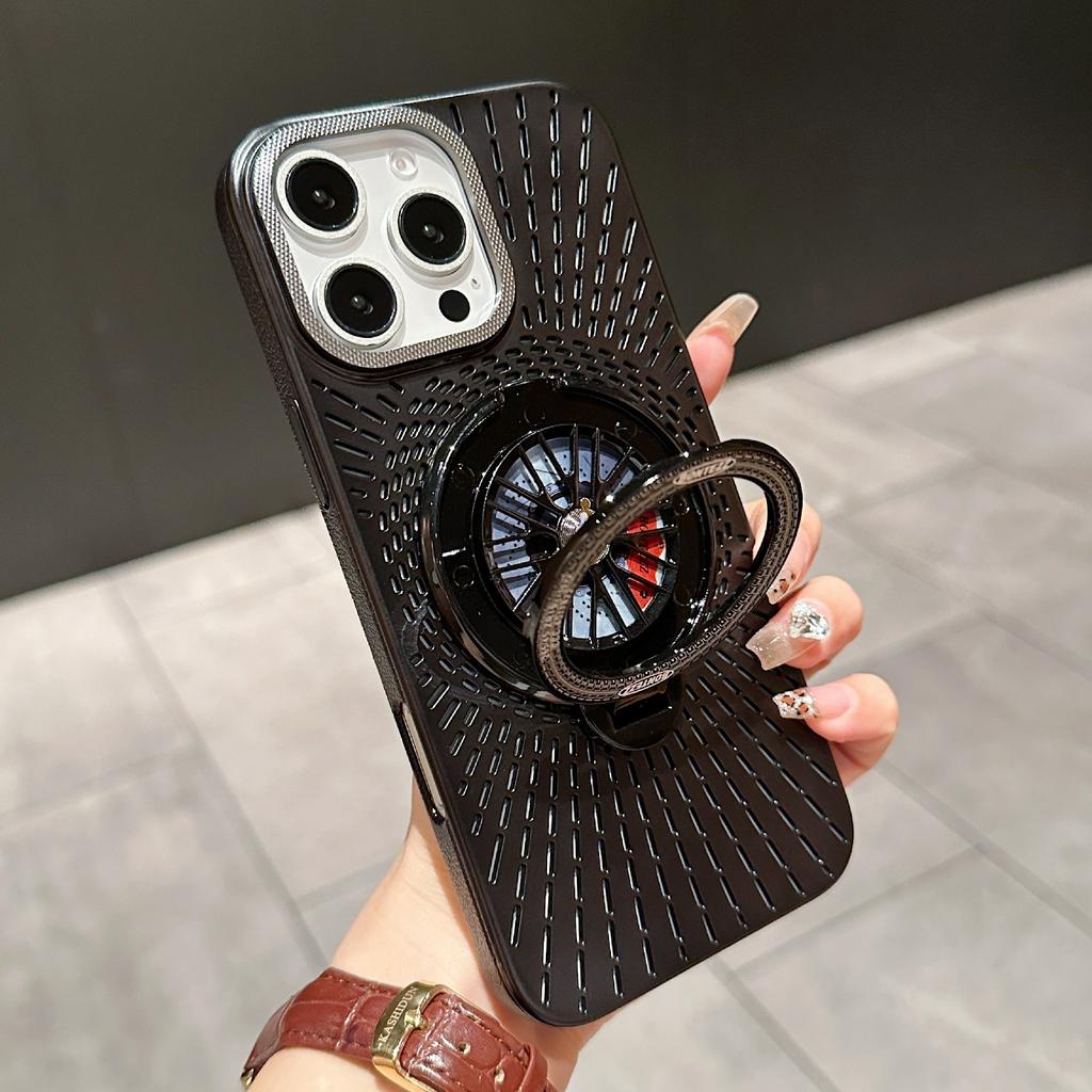 For iPhone 15 Pro Case Compatible with MagSafe Gyroscope Kickstand Heat Dissipation PC Back Cover
