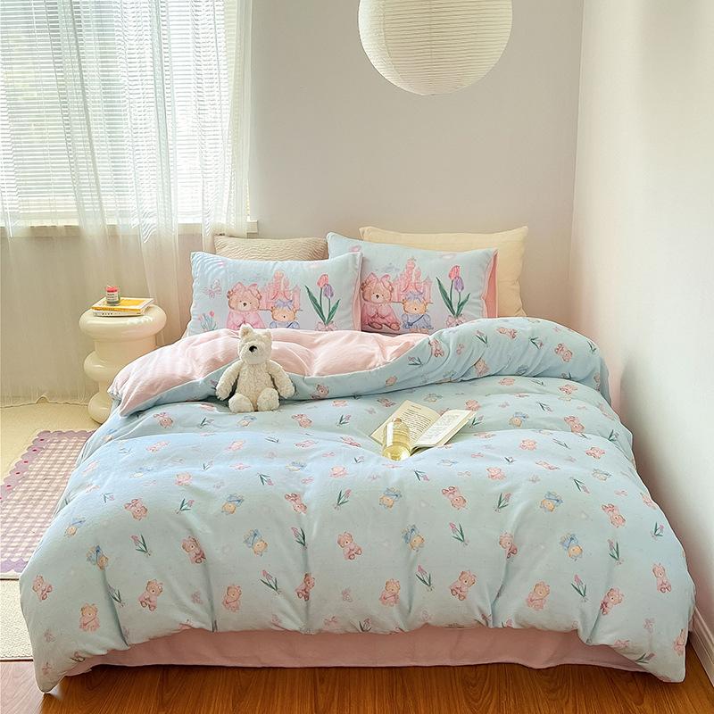 Thickened Milk Fleece Large Version Digital Printing Four-Piece Set, Fleece Thermal Sheets, Quilt Covers, Bedding