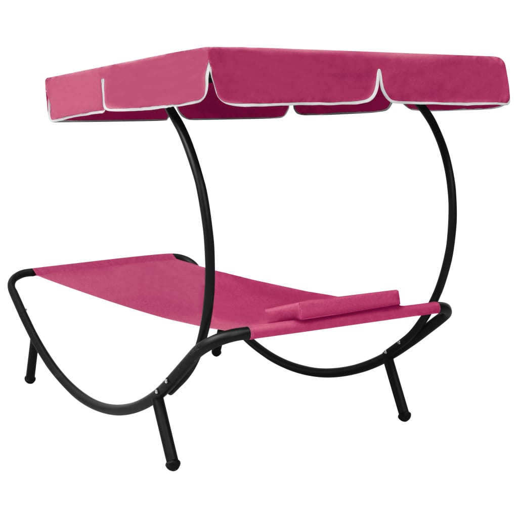 Sun Lounger with Sun Canopy & Cushion Pink