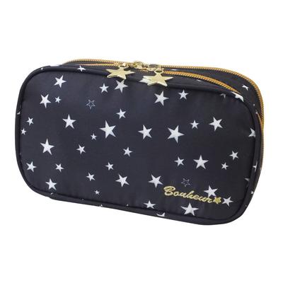 AtFirst Makeup Large Star AF8282 Pouch, Capacity, Two-Layered Design, Black, Pattern,