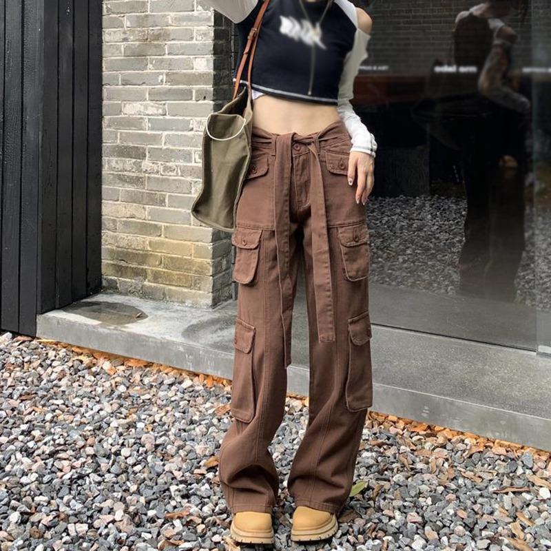 Wide Leg Bukser Jeans Bukser Dame Overall Denim Multi Pocket