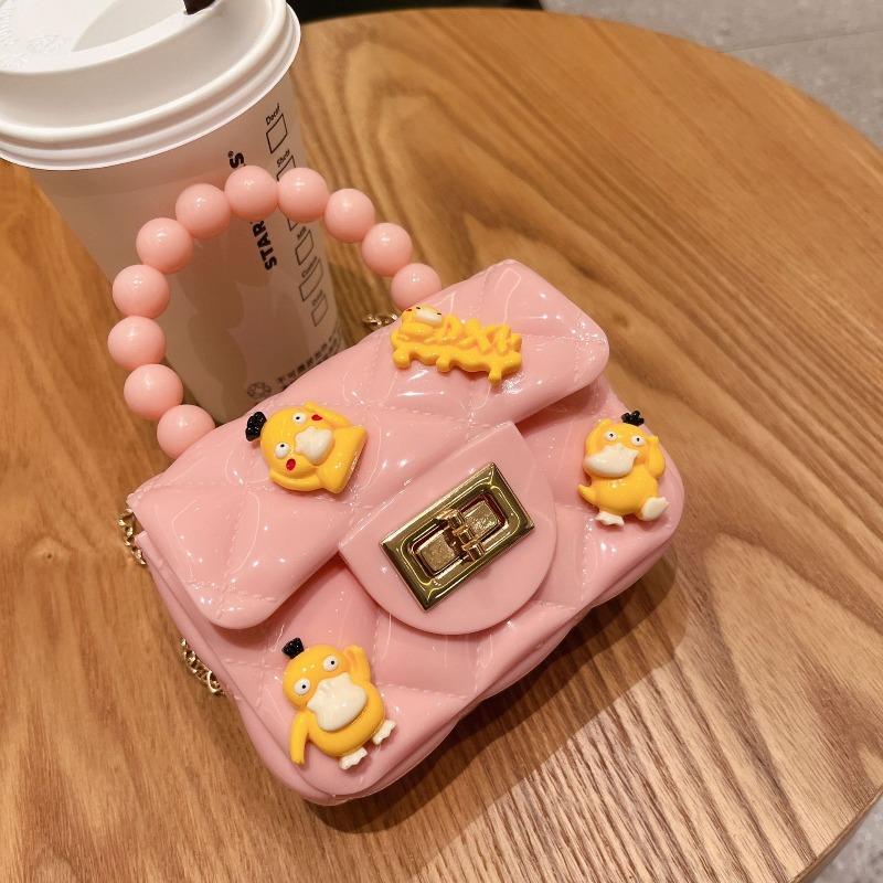 Children's cute cartoon jelly bag girls silicone change bag messenger bag little girl mini pearl handbag