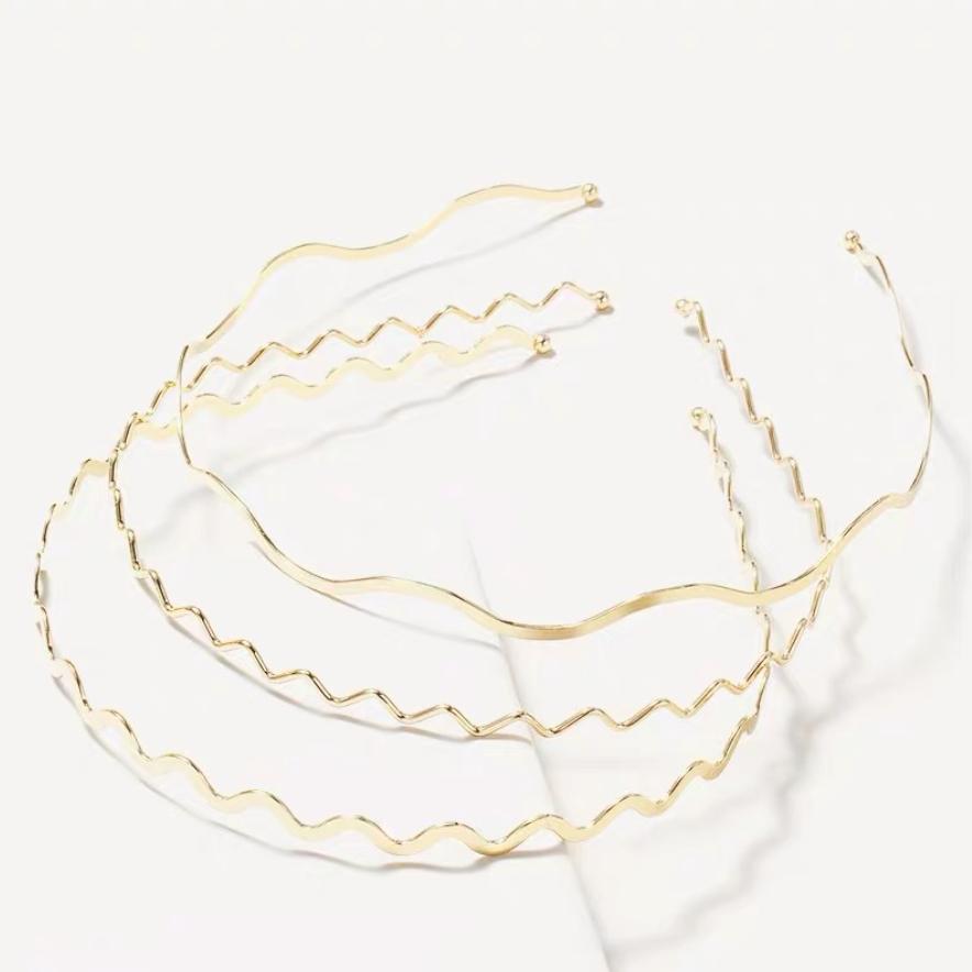 3PCS Simple Metal Waved Hairbands Women Gold Bending Headband Geometric Thin Head Hoop Elegant Headwear for Girls Hair Styling