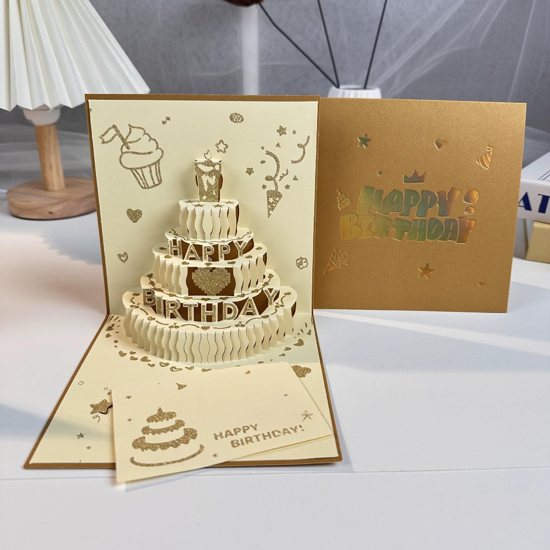 

3D Pop up Birthday Cards Handmade Greeting Cards with Envelopes for Christmas Valentines Birthday Anniversary Wedding золотистый
