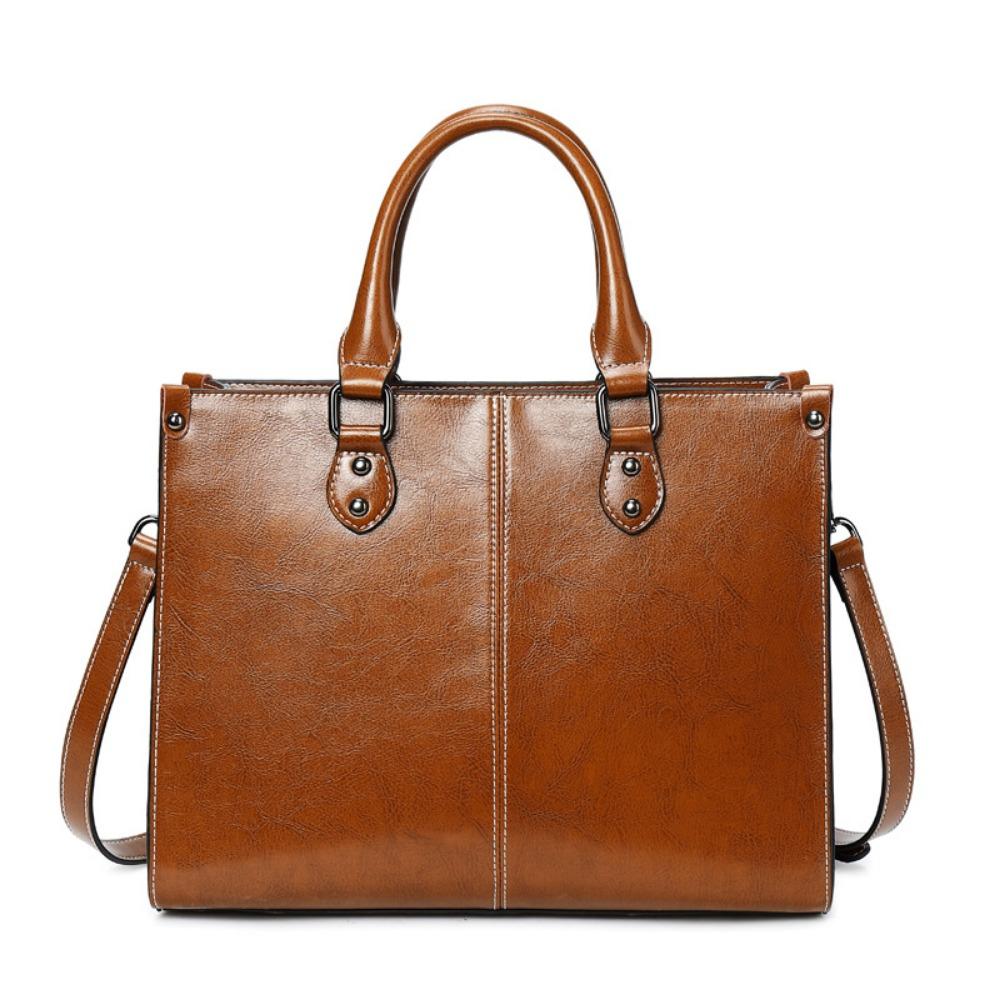 Bag Women's Oil Wax Splicing Genuine Leather Women's Bag European and American Style Cowhide Versatile Portable Shoulder Messenger Bag