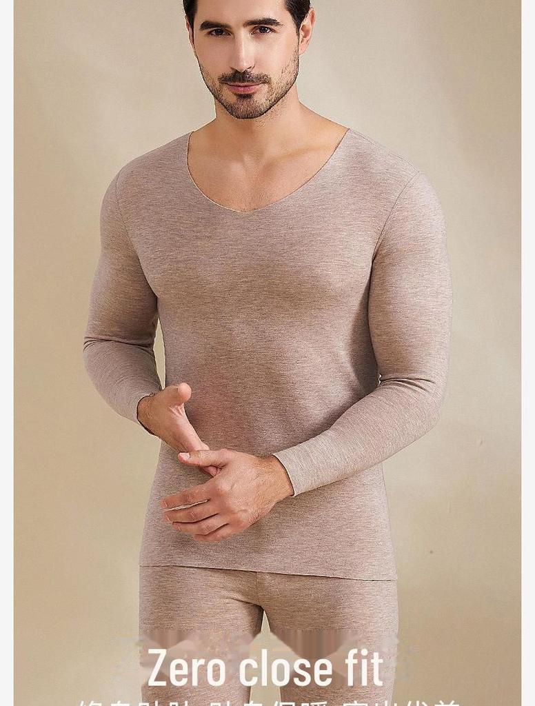 Men's V-Neck Cashmere Silk Velvet Thermal Underwear Set