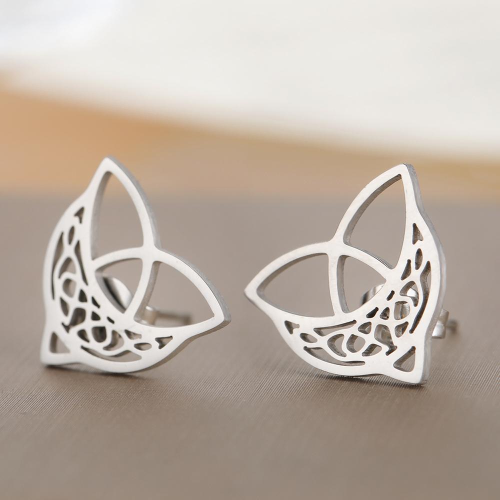 Dawapara Celtics Moon Stud Earrings Triangle Crescent Filigree Moon Earrings Irish Good Luck Stainless Steel Jewelry