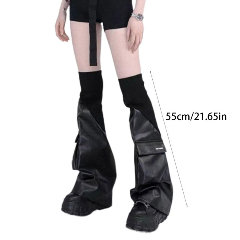  calentadores de piernas de cuero PU Harajuku calcetines largos góticos punk polainas de manga de pierna acampanada puños de invierno góticos calcetines de tobillo
