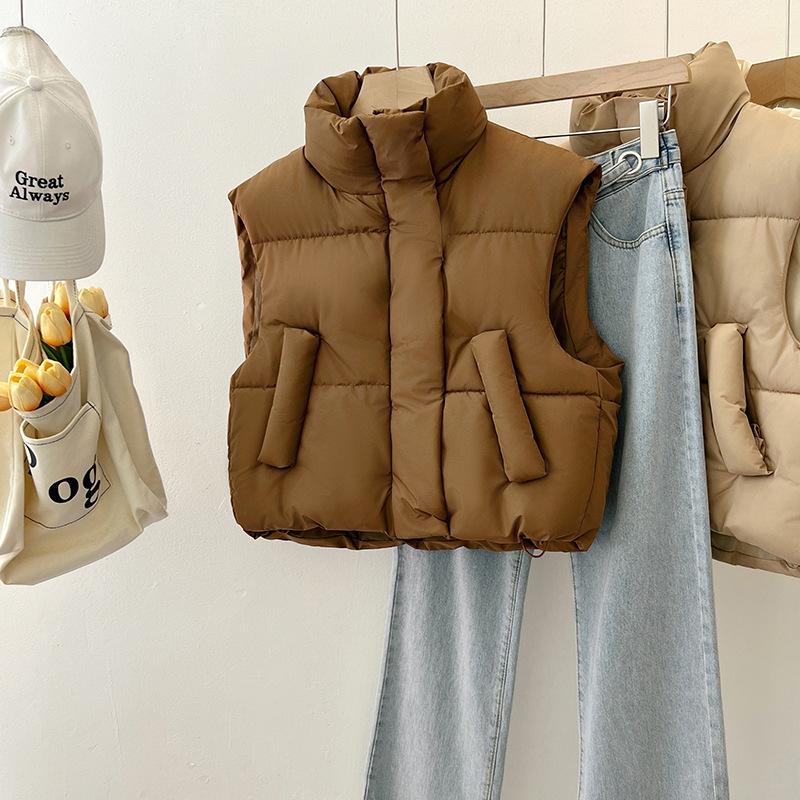 Neuer Herbst- und Winter-Kurz-Baumwollweste mit hohem Bund für Damen, kleines Mode-Lässiges Koreanisches Version Vielseitige Weste, Dünne Jacke mit Stehkragen