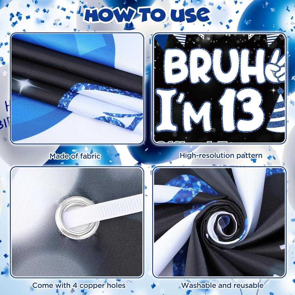 13th Birthday Party Decorations Banner for Boys Bruh I'm 13 Backdrop Funny Teenage Bday Banner Teen Boy 13th Birthday Decor 5.9x3.6ft Happy 13 Years