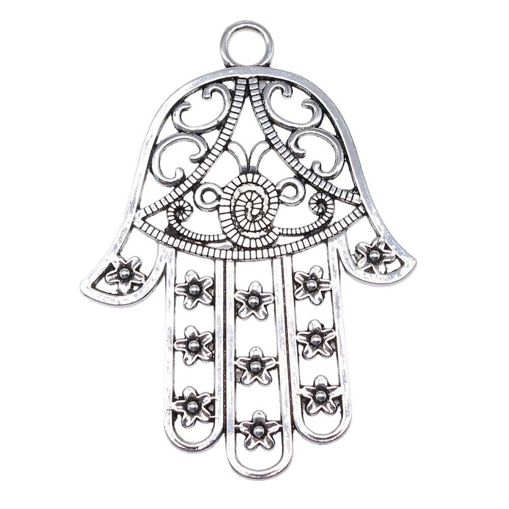 

1 шт. большие полые цветы Lufthansa Palm Hamsa подвески для рук подвески античное серебро цвет цинковый сплав 85x62 мм