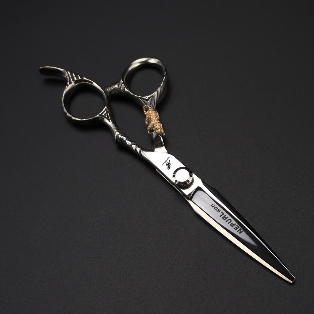 6" DMX-31 Premium Hairdressing Scissors Set: Straight, Serrated, Thinning Shears - Little Golden Tiger 7H