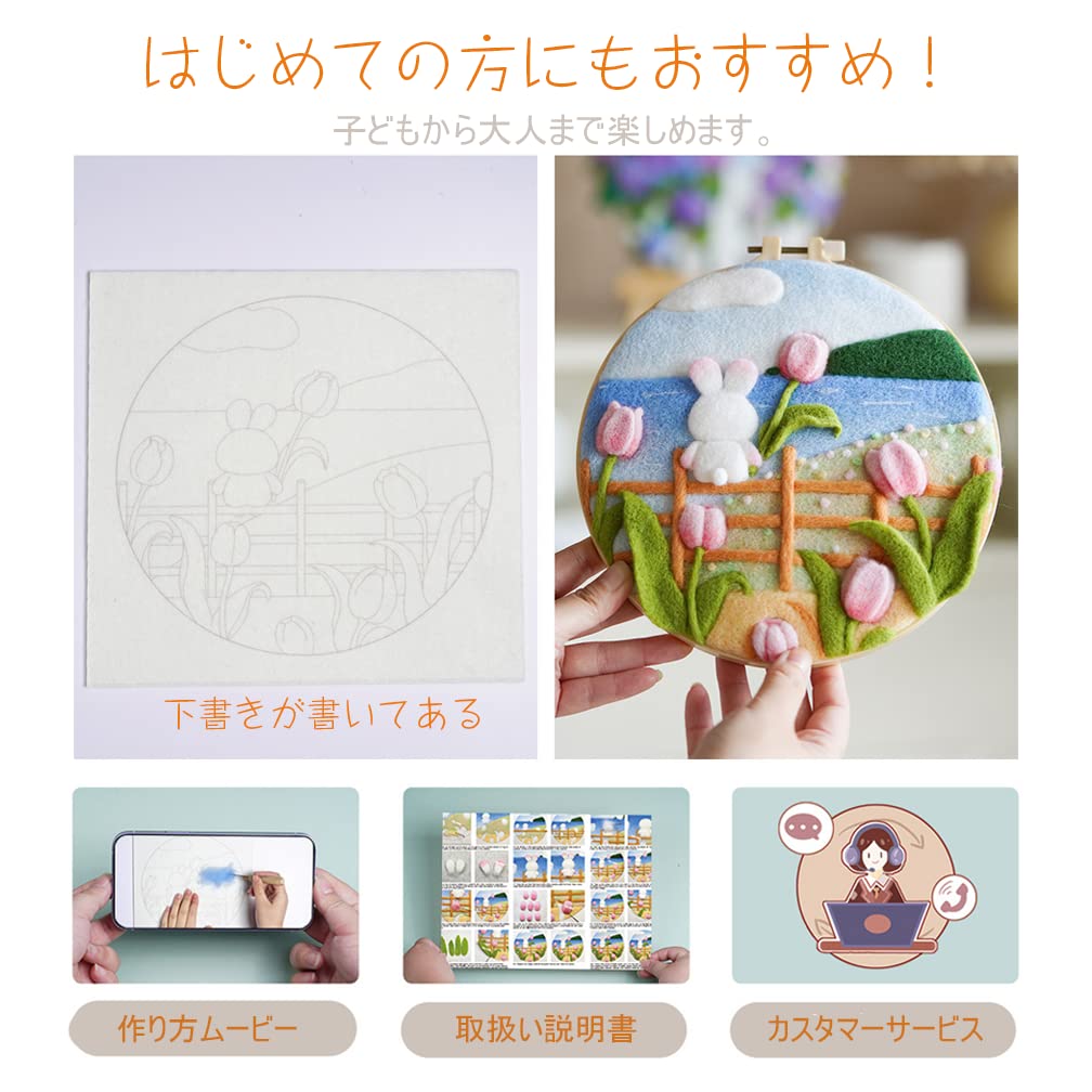 Neueins Wool Felting Kit with Felting Needles for Beginners, Cute DIY Crafts, Wool Embroidery for Frames, Flowers, Decorative Gifts