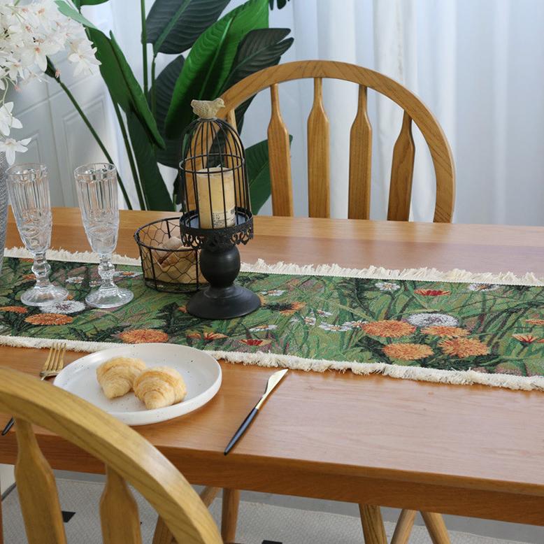 American Retro Table Runner Jacquard Fabric Ins Style Tassel Table Flag Coffee Table TV Cabinet Long Tablecloth