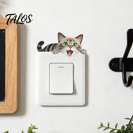 Light Switch Plate Stickers, Cartoon Animal Cute Cat Decor, Waterproof Removable Switch Stickers for Light Switch, Wall Outlets, Bedroom, Living