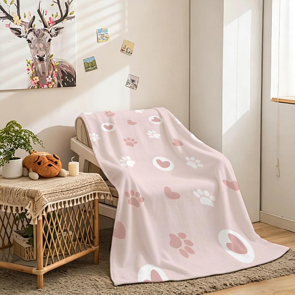 Dog Paw Print Throw Lightweight 240G Flannel Blanket Soft Skin-Friendly For Summer Cooling