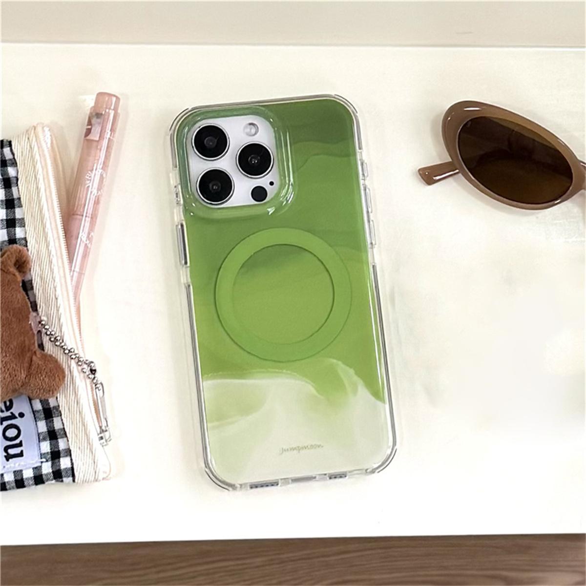 

Fashion Matcha Green Color Magnetic Phone Case For iPhone 16 Pro 15 14 13 Pro Max Cover with Stand Holder Shockproof Cases For iPhone 16ProMax